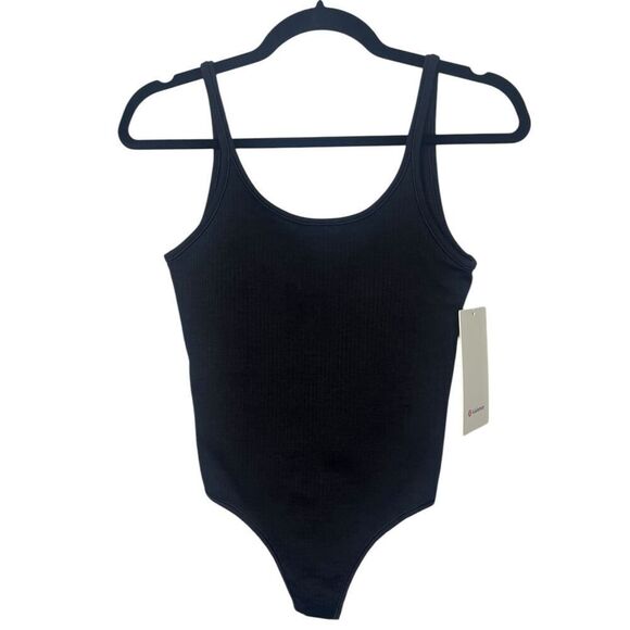 Lululemon Women’s 4 Ebb to Street Bodysuit Black Ribbed Shelf Bra NEW - Picture 1 of 5